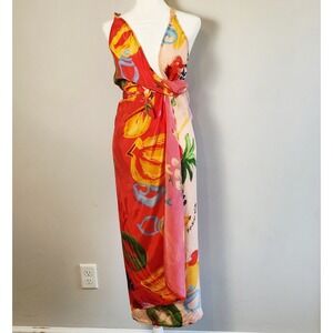 FARM Rio Cover Up Wrap Dress Women's Size M Multicolor Mixed Fruits Ocean Resort